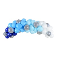 Guirlande de ballons bleue, blanche et argentée 2 m - PartyDeco - 61 unités