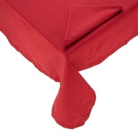 Mantel de tela rojo con vainica de 1,50 x 1,50 m con 4 servilletas