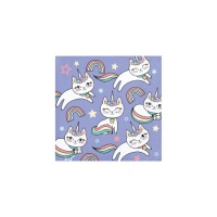 Serviettes de table chat licorne 12,5 x 12,5 cm - 16 unités