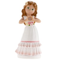 Figurine pour gâteau de Ma première communion fille avec robe à froufrous 16 cm