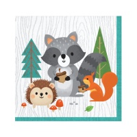 Serviettes de table Animaux de la forêt 12.5 x 12.5 cm - 16 pièces