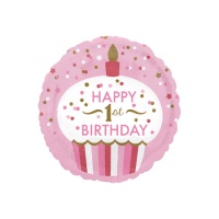 Gâteau ballons rond 1 anniversaire rose 45 cm - Anagram
