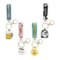 Porte-clés avec figurine et phrase amusante sur le petit-déjeuner - 1 unité