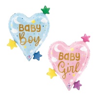 Ballon coeur avec message de bébé et étoiles 52 x 62 cm - Grabo
