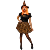 Costume de sorcière à toile d'araignée orange fluorescente pour adultes