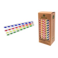 Pailles en papier chevron biodégradable de 23 cm - 100 pcs.