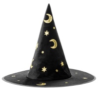Chapeau de sorcière noir avec broderie brillante pour enfants - 42 cm