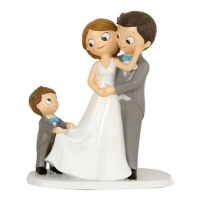 Figurine pour gâteau des mariés avec enfant tenant la robe 21,5 cm