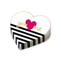 You & Me serviettes blanches en forme de coeur 18,5 x 15 cm - 12 pcs.