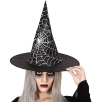 Chapeau de sorcière avec toile d'araignée blanche - 50 cm