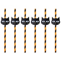 Pailles d'Halloween avec chat - 6 pcs.