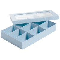 Boîte 35 x 23 x 6 cm à pois bleus - 9 compartiments