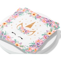 Serviettes de table florales licorne 16,5 cm - 20 pcs.