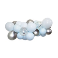 Guirlande de ballons organiques bleu clair et argent - Eurofiestas - 30 unités