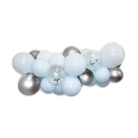 Guirlande de ballons organiques bleu clair et argent - 30 pcs.