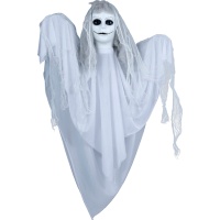 Pendentif femme fantôme de 1,20 m de long avec bouche cousue, lumière, son et mouvement