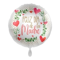 Ballon rond blanc Happy Mother's Day avec des coeurs 43 cm