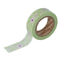 Washi tape fleurs vertes et roses - 10 m