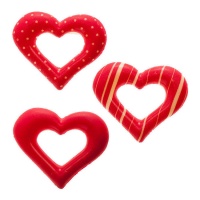 Coeurs en chocolat rouge avec motifs assortis - Dekora - 135 pcs.