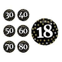 Ballon d'anniversaire noir à pois avec numéro 45 cm - Conver Party