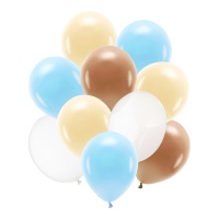 Ballons en latex 27 à 30 cm marron et bleu - 10 pcs.