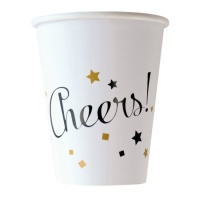 250 ml Verres Cheers blancs décorés - 8 pcs.