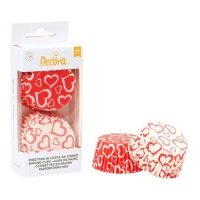 Caissettes à cupcake blanches et rouges avec des coeurs - Decora - 36 pcs.