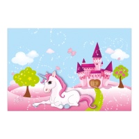 Nappe en plastique licorne et château 1,20 x 1,80 m