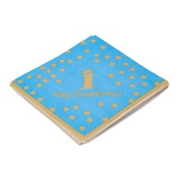 Serviettes de table premier anniversaire bleu 16,5 x 16,5 cm - 12 unités