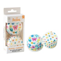 Capsules à cupcakes blanches avec papillons et pois colorés - Decora - 36 unités