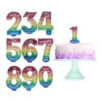 Bougie numérotée multicolore lumineuse Happy Birthday 6,5 cm - 1 pièce