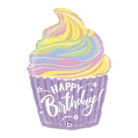 Ballon de couleur pastel Happy Birthday cupcake 69 cm - Grabo