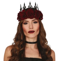 Diadème de reine noir avec roses marron