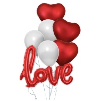 Bouquet de coeurs rouge et blanc Love - Eurofiestas - 7 unités