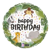Ballon Happy Birthday Happy Jungle 46 cm - Grabo