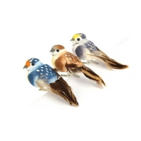 Set d'oiseaux naturels décorés de taille moyenne avec clip - 3 pcs.