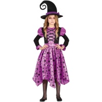 Costume de sorcière lilas avec étoiles pour filles