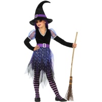 Costume de sorcière violet et noir avec paillettes pour filles