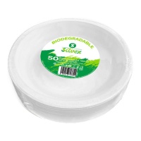 Assiettes rondes de 16 cm en canne à sucre biodégradable blanche - 50 pcs.