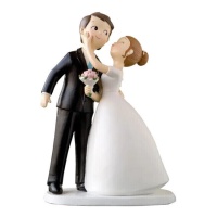 Figurine pour un gâteau de mariés s'embrassant 21 cm