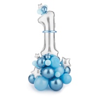 Bouquet de ballons numéro 1 bleu - PartyDeco - 50 pièces