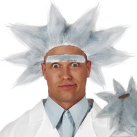Perruque bleue de scientifique avec tête chauve