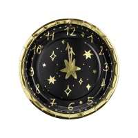 Plaques d'horloge noir et or pour le réveillon du Nouvel An 18 cm - 6 pcs.