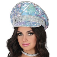 Casquette de police bleue ornée de strass