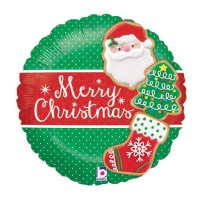 Ballon rond Merry Christmas rouge et vert 46 cm - Grabo