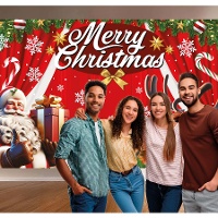 Toile de fond pour photocall Merry Christmas de 2,20 x 1,50 m