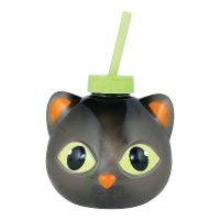 Verre chat avec paille et LED de 17 cm - 1 unité