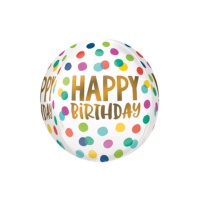 Ballon orbz blanc joyeux anniversaire 38 x 40 cm - Anagramme