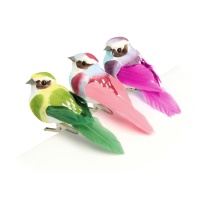 Set d'oiseaux décorés de taille moyenne avec clip - 3 pcs.