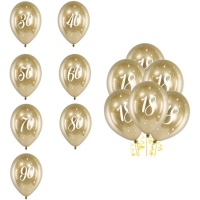 Happy Birthday Golden Latex Balloons 30 cm - PartyDeco - 6 pcs.